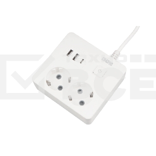 Бытовой удлинитель PowerCube, 2р с/з вык.,3USB, 3500 Вт, 16А, 1.9 м, 3*1,0 (белый) квадрат