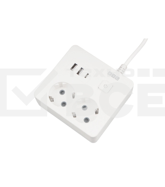 Бытовой удлинитель PowerCube, 2р с/з вык.,3USB, 3500 Вт, 16А, 1.9 м, 3*1,0 (белый) квадрат