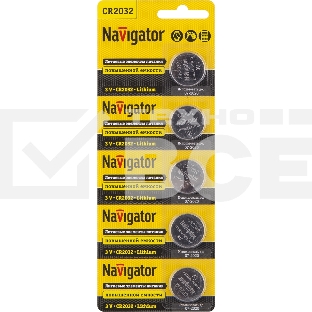 Элемент питания литиевый NAVIGATOR CR2032 94 765 NBT-CR2032-BP5 (блист.5шт) 94765, 3 В
