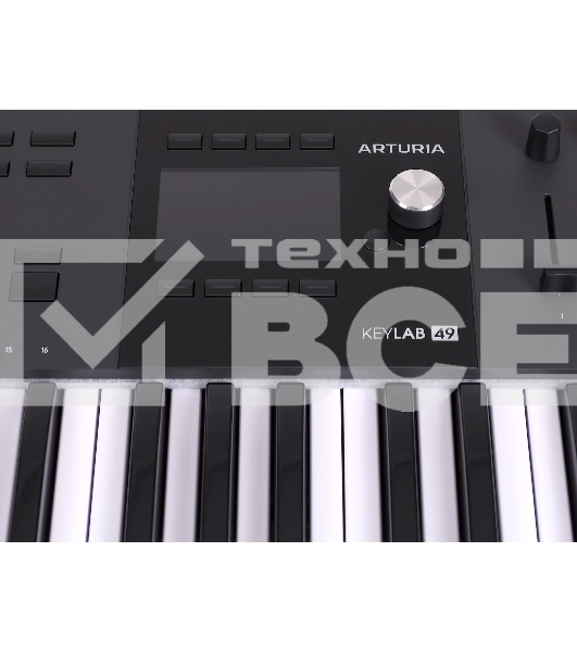 Клавиатура MIDI [231622] Arturia [KeyLAB 49 MK3 Black] 49 клавиш, полувзвешенная механика, дисплей, 12 пэдов, 9 фейдеров, 9 поворотных регуляторов, 3 входа для подключения педалей, MIDI in/out, USB-C