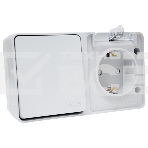 Блок открытого монтажа AtlasDesign PROFI IP54: розетка с заземлением со шторками 16А, выключатель 1-клав.10А, серый, фото 1