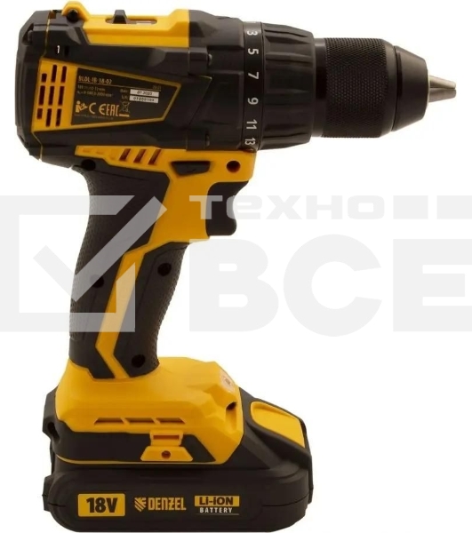 Дрель-шуруповерт аккумуляторная Denzel BLDL-IB-18-02, 18В, 2 АКБ, Кейс