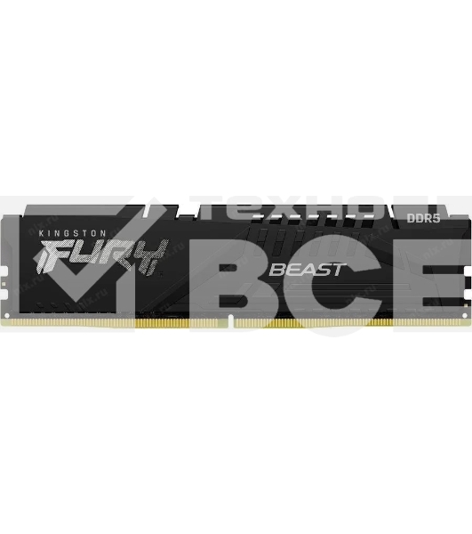 Оперативная память Kingston Fury Beast, DDR5, 16GB (1x16GB), 6400MHz, CL32, с радиатором, чёрный