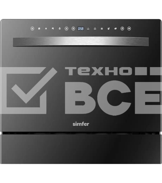Посудомоечная машина Simfer DBB6501, компактная, настольная, 55см, загрузка 6 комплектов, черный