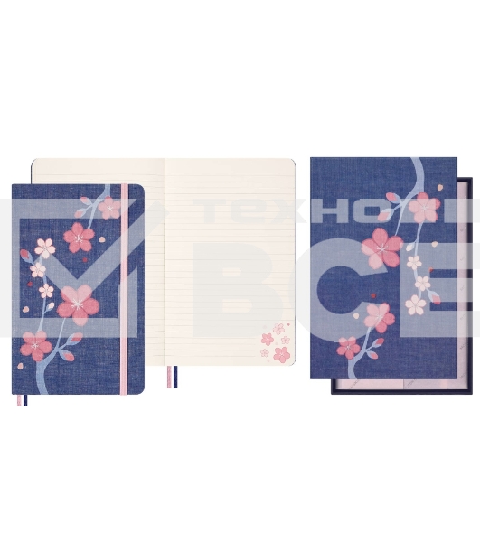 Блокнот Moleskine LIMITED EDITION SAKURA LESU08QP060BOX Large 130х210мм, обложка текстиль, 176 страниц, линейка, твердая обложка, подарочная коробка, синий, 2025
