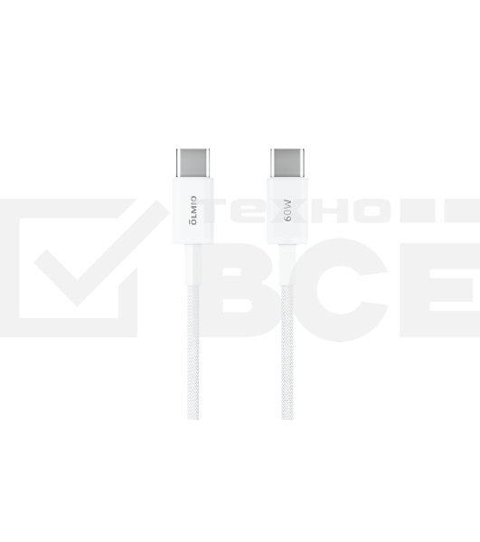 Кабель OLMIO SIMPLE, Type-C - Type-C, 60W 3A, 1.2м, тканевая оплетка, белый