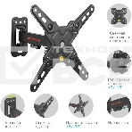 Кронштейн Arm media MARS-7 черный, 15 шт/уп. Кр. стал. настенный для TV 20'-43', max 25 кг, 5 ст св., нак. +5°-15°, пов. ±60° от ст. 66-198 мм. max VESA 200x200 мм., фото9