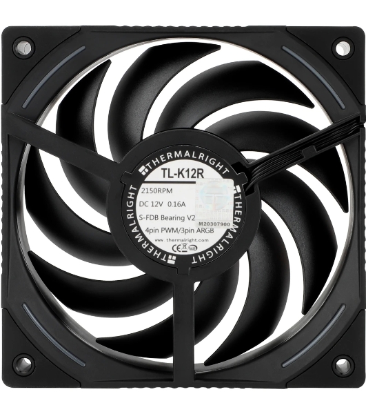 Кулер для корпуса Thermalright TL-K12R Reverse (120x120x25mm, 4-pin PWM, ARGB, 69CFM, 27dBA, 2150RPM, черный)