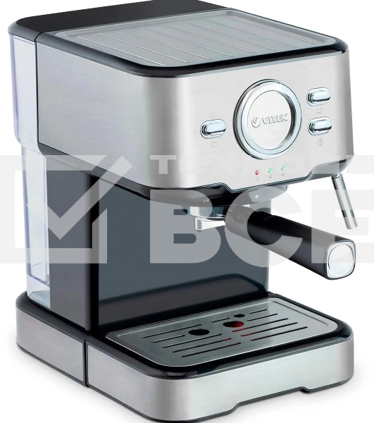 Кофеварка рожковая Vitek VT-1520 серебристый/черный, исп. кофе - молотый, 1.5 л, 850 Вт, 15 Бар