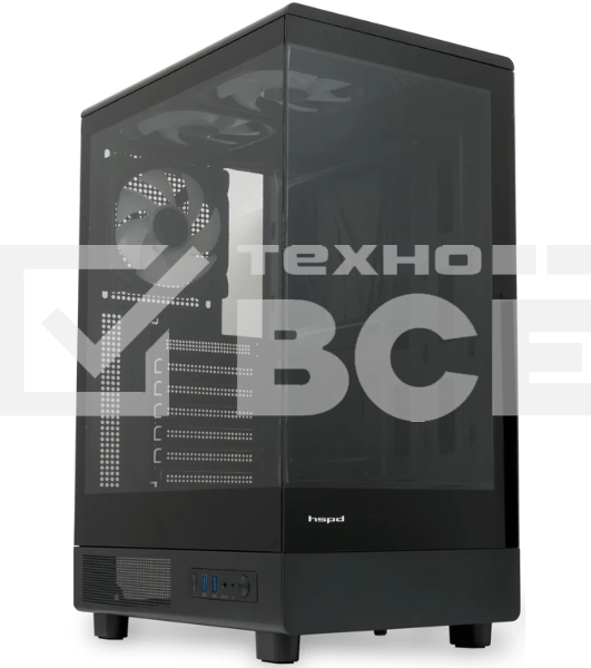 Компьютерный корпус HSPD F510, Panoramic Mid Tower, черный, TG, 0.5 SPCC, 3x120мм ARGb ATX, mATX, mITX 180/280/160мм 1x2.5', 1x3.5', 7xPCI 2xUSB-A 3.0 356x218x467мм