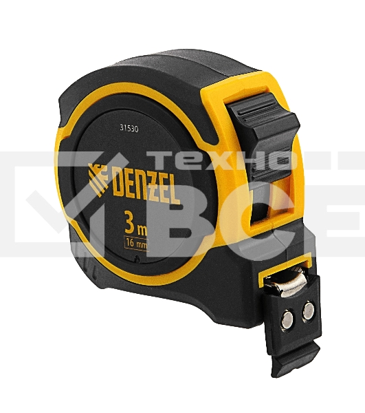 Рулетка Denzel 3м х 16мм, двухкомп. корпус, магнитный обрезиненный зацеп