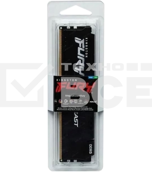 Оперативная память Kingston Fury Beast, DDR5, 16GB (1x16GB), 6400MHz, CL32, с радиатором, чёрный