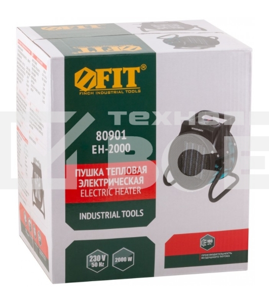 Пушка тепловая электрическая FIT EH-2000, 80901 2 кВ, 20 м2, 160 м3/мин, керамич. ТЭН , коробка
