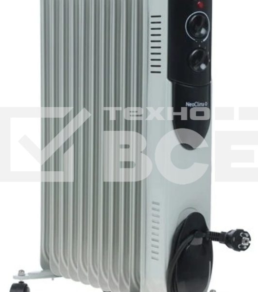 Масляный обогреватель Neoclima NC 9311, белый/черный, 2500 Вт, 25 м2, термостат