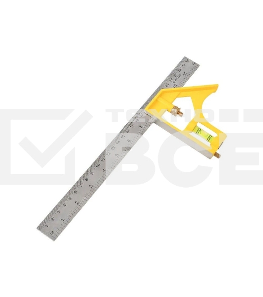 Линейка строительная с угольником и уровнем Deli DL7300Y 300мм, нержавеющая сталь, пузырьковый уровень