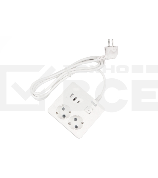 Бытовой удлинитель PowerCube, 2р с/з вык.,3USB, 3500 Вт, 16А, 1.9 м, 3*1,0 (белый) квадрат