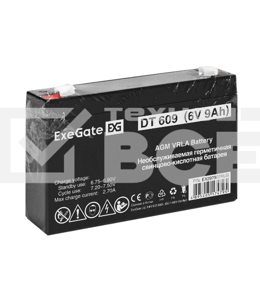 Аккумуляторная батарея ExeGate DT 609 (6V 9Ah, клеммы F2)