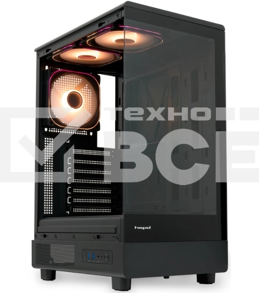 Компьютерный корпус HSPD F510, Panoramic Mid Tower, черный, TG, 0.5 SPCC, 3x120мм ARGb ATX, mATX, mITX 180/280/160мм 1x2.5', 1x3.5', 7xPCI 2xUSB-A 3.0 356x218x467мм