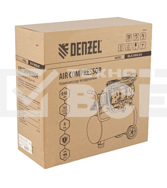 Компрессор Denzel DLS950/24 безмаслянный малошумный 950 Вт, 165 л/мин,ресивер 24 л