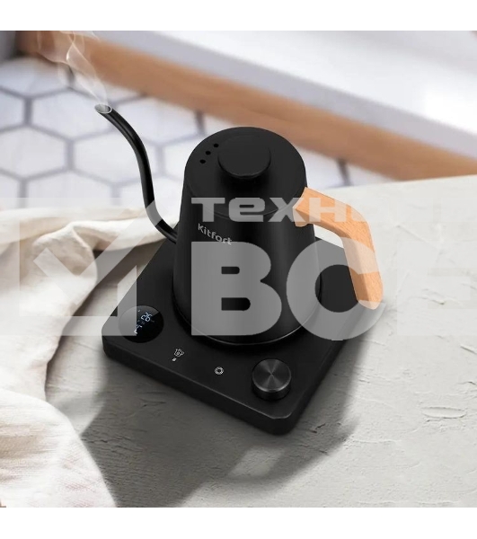 Чайник электрический Kitfort КТ-6726 1л. 1200Вт черный/дерево корпус: нерж.сталь/пластик