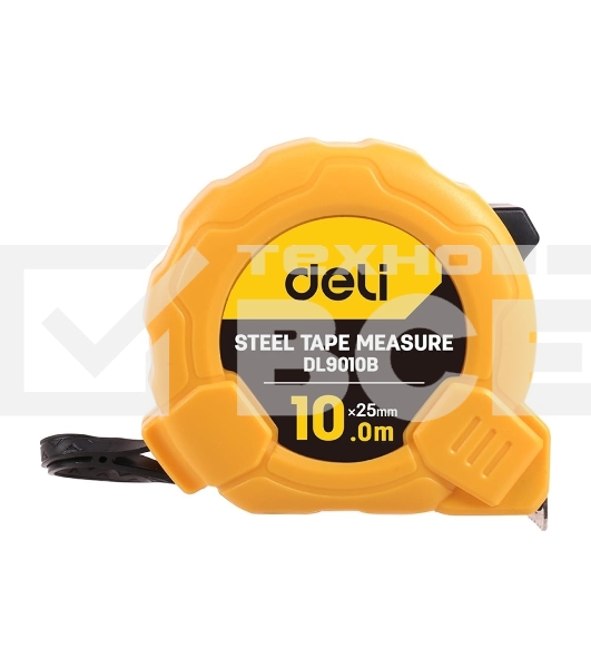 Рулетка Deli DL9010B 10м*25мм Метрическая. Корпус ударопрочный, компактный.