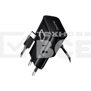 Сетевое зарядное устройство Qumo Energy (Charger 0025) 2.1A, встроенный кабель TYPE-C, черный