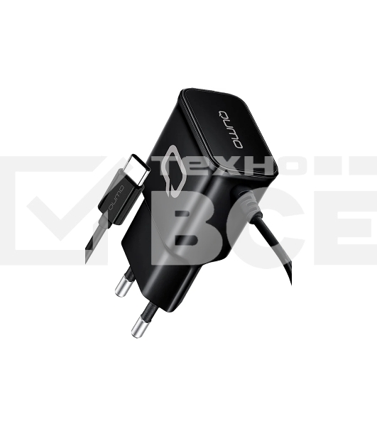 Сетевое зарядное устройство Qumo Energy (Charger 0025) 2.1A, встроенный кабель TYPE-C, черный