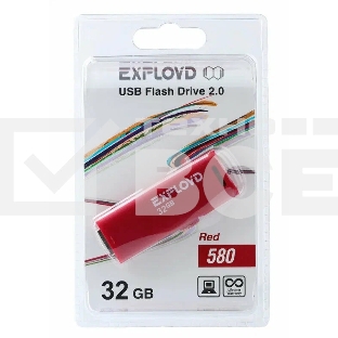 Флешка USB Exployd 580 Red (EX-32Gb-580-Red), 32Gb, USB 2.0, R/W 15/8, красный
