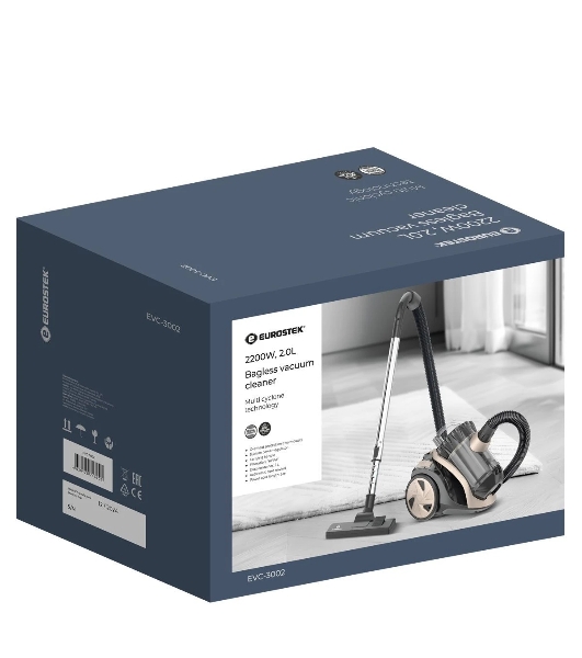 Пылесос Eurostek EVC-3002 черный/бежевый, 400/2200 Вт, уборка сухая, пылесборник контейнер 2.5 л