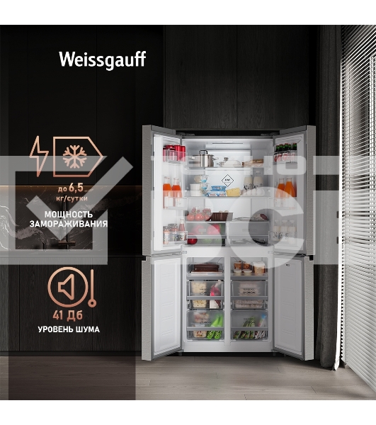 Холодильник Weissgauff WCD 450 INVERTER белый трехкамерный side-by-side 286/141л морозилка снизу Full No Frost