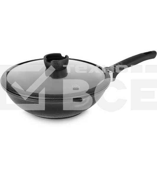 Сковорода ВОК Rondell Escurion RDA-870, 28 см, съемная ручка, с крышкой, черный