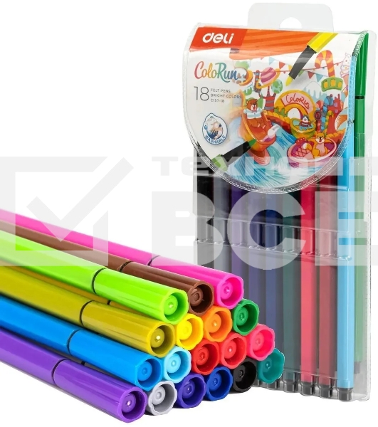 Фломастеры Deli EC157-18 ColoRun 18цв. пакет с европодвесом