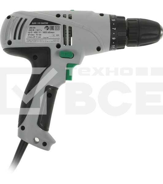 Дрель-шуруповерт сетевой ИНТЕРСКОЛ ДШ-10/260Э2, 260Вт