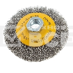 Щетка для УШМ Denzel 100 мм, М14, тарелка, витая нержавеющая проволока 0,3 мм, фото 1