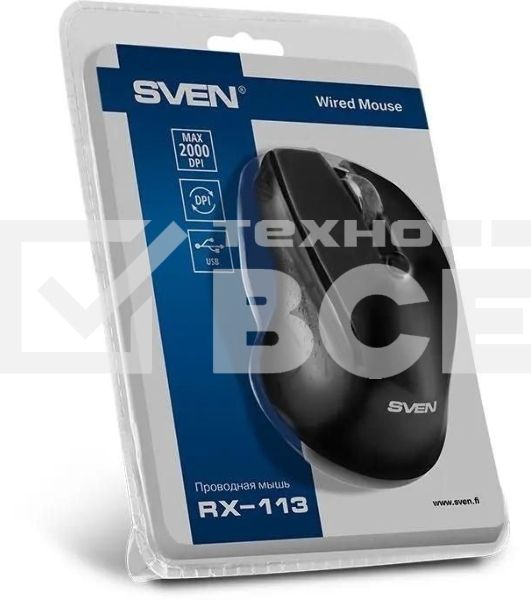 Мышь проводная SVEN RX-113 черный, 2000 dpi, USB, кнопки - 6