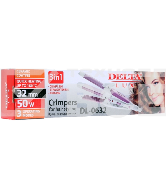 Мультистайлер DELTA LUX DL-0632 белый/сиреневый, 32 мм, 180 °C, 1 режим