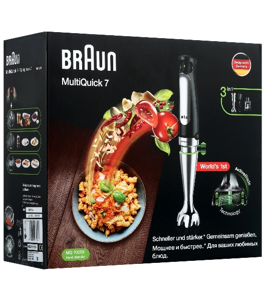 Блендер погружной Braun MQ7025X черный, 1000 Вт, плавная регулировка