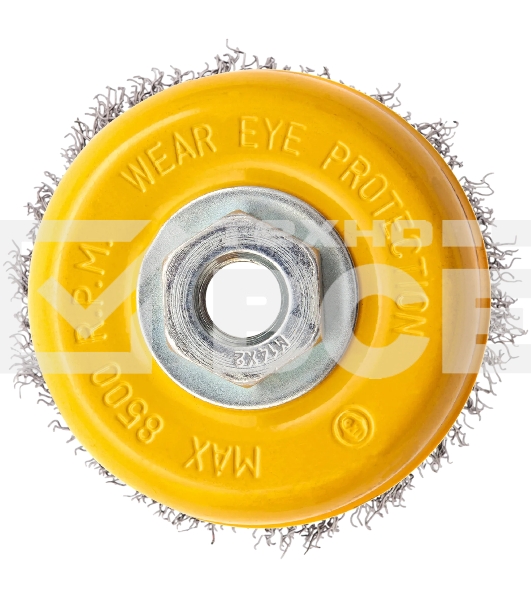 Щетка для УШМ Denzel 100 мм, М14, чашка, витая нержавеющая проволока 0,3 мм