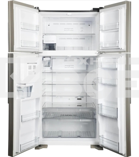 Холодильник Hitachi R-W660PUC7X GC шампань стекло двухкамерный 396/144л морозилка сверху, No Frost, Side by Side