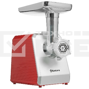 Мясорубка электрическая Sakura SA-6424R красный, 2000 Вт, 3.5 кг/мин, реверс, защита от перегрузки, металлический лоток, насадки - 4