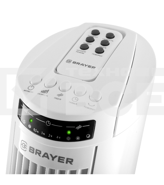 Колонный вентилятор BRAYER BR4958WH, механ.упр.,пульт ДУ,вращение90°,мощ-ть50Вт,защита от перегрева