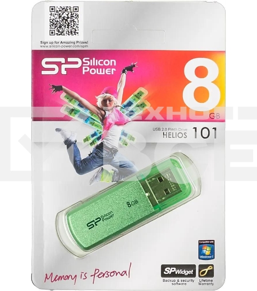 Флешка USB R/W Silicon Power R/W 8Gb Helios 101 SP008Gb,UF2101V1N USB 2.0 зеленый