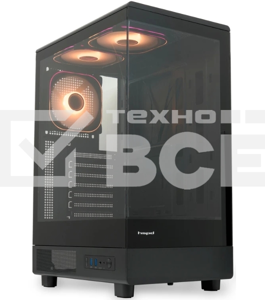Компьютерный корпус HSPD F510, Panoramic Mid Tower, черный, TG, 0.5 SPCC, 3x120мм ARGb ATX, mATX, mITX 180/280/160мм 1x2.5', 1x3.5', 7xPCI 2xUSB-A 3.0 356x218x467мм