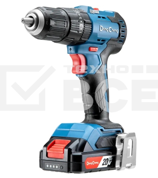 Дрель-шуруповерт DongCheng DCJZ2050i, 20 В, 2 Ач, 50 Нм, бесщеточный, ударный