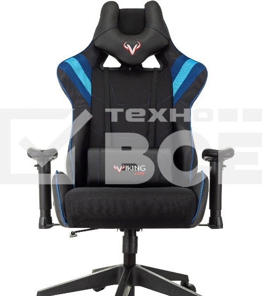 Кресло игровое Бюрократ VIKING 4 AERO BLUE черный/синий, искусст.кожа/ткань, две подушки
