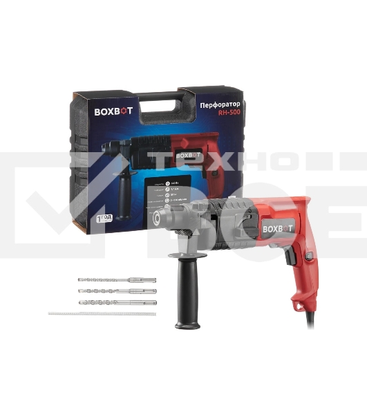 Перфоратор Boxbot RH-500, 500 Вт, 1.7 Дж, кейс, буры в комплекте