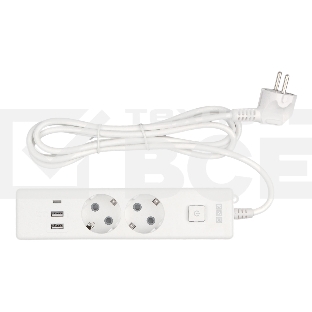 Бытовой удлинитель PowerCube, 2р с/з вык.,3USB, 3500 Вт, 16А, 1.9 м, 3*1,0 (белый) PC-4-2M