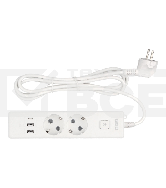 Бытовой удлинитель PowerCube, 2р с/з вык.,3USB, 3500 Вт, 16А, 1.9 м, 3*1,0 (белый) PC-4-2M