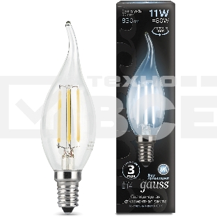 Лампа филам. Gauss Filament 11Вт цок.:E14 свеча 220B св.свеч.бел.нейт. CF35 (упак.:10шт) (104801211)