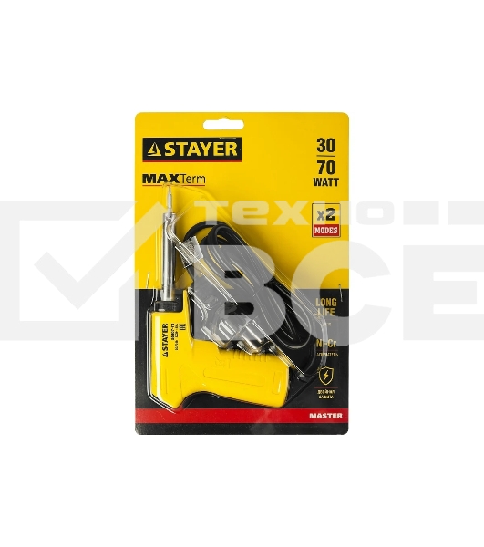 Паяльник STAYER 55307-70 master с пистолетной пластмассовой рукояткой 30 - 70Вт конус